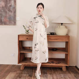 宽松棉麻女装新式旗袍连衣裙改良夏季苎麻禅意文艺复古茶服