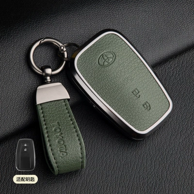 Car key bag – for 24 Toyota Avalon - 1-olive-green-asian-dragon-b-style-2-button-pendant-french-goat-leather