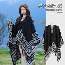 百搭格子女士旅行披肩外搭披风仿羊绒欧美外贸民族风开叉加厚斗篷