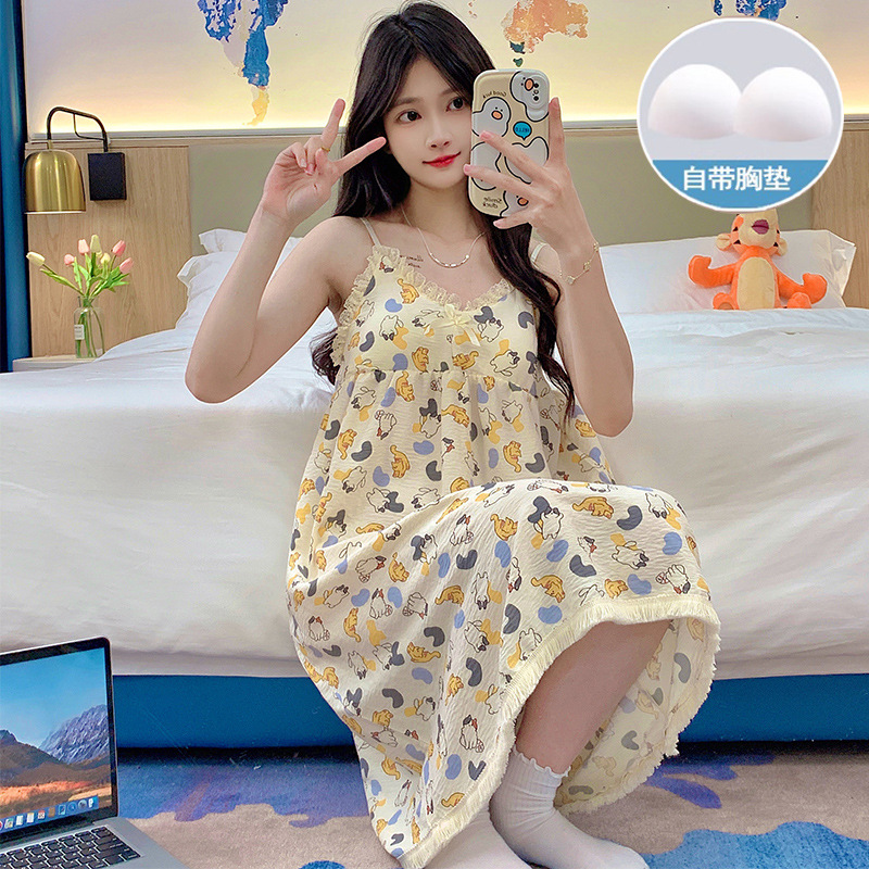 Pijamas de verano nubes de algodón encaje con almohadilla de pecho dulce lindos cabina pijama ropa de casa de mujer