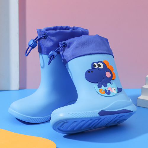 Children's cartoon rain boots plus velvet detachable rain boots for boys and girls, primary school students, middle-aged children, waterproof rain boots, medium tube water shoes