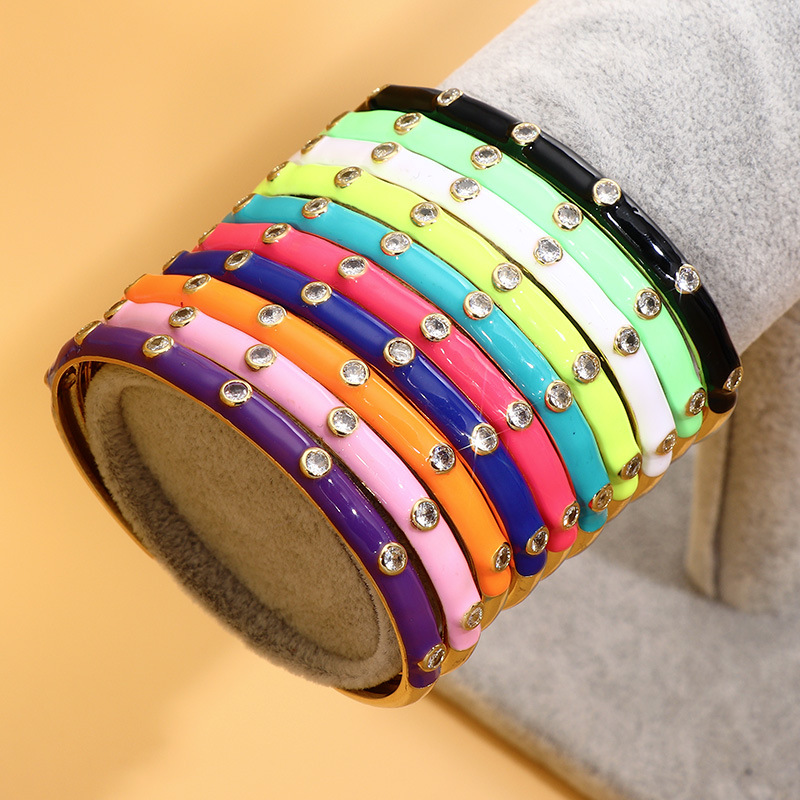 Wedding, Tourism Memorial, Birthday Occasion Lady Geometric Copper Bangle Geometry Retro Stoving Varnish Zircon Copper Bracelets