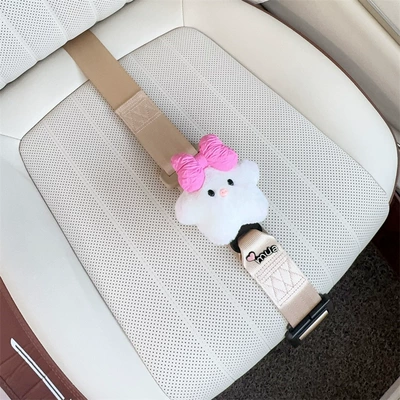 Car seat belt — pregnant women, anti-belly strangulation, in-car support - three-point-anti-strangling-safety-belt-beige-with-five-pointed-star-and-rose-red-bow