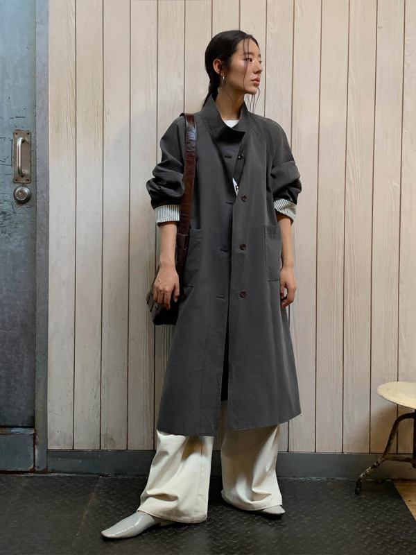 MOXI十三行2025秋季新款韩版立领撞条风衣外套女高级感长款风衣女|undefined