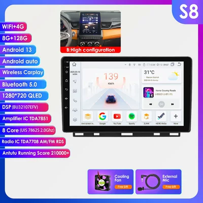 DVD Navigation | 5th generation (2019-2021) Android - model-b-8128g-wifi4g-lte-version-7862-carplay-octa-core-compatible-with-renault-clio-5th-generation-2019-2021-low-end-model-9inch-frame-set