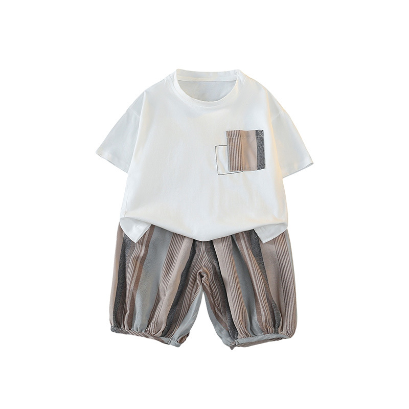 7398 Traje de verano para niños 2025 nueva ropa de verano de manga corta de moda para niños ropa de verano transpirable de dos piezas de verano