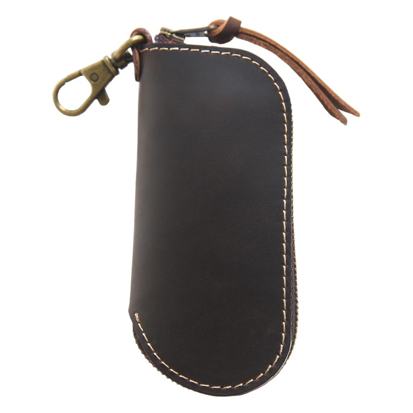 Men's Retro Crazy Horse Leather Short Multi-Functional Key Bag Genuine Leather Zipper Mini Waist Key Holder