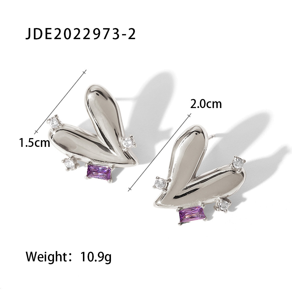 Fashion Heart Shape Stainless Steel Ear Studs Plating Zircon Stainless Steel Earrings