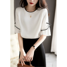 の笑涵阁 法式恬静优雅 百褶拼接重磅30姆米桑蚕丝上衣时尚百搭