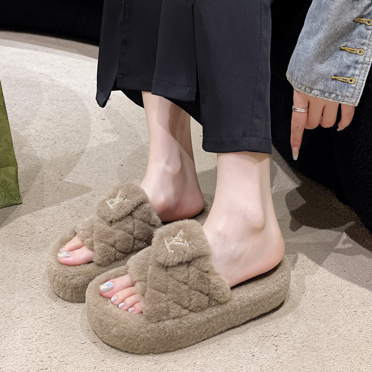 demi-season fashionable keep warm slippers platform for leisure