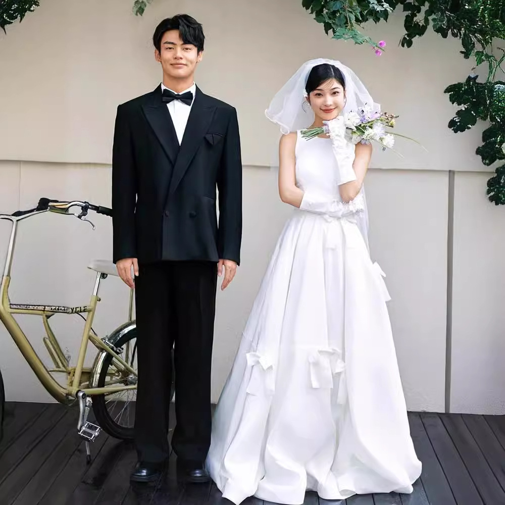 French Style Light Wedding Dress Bride's Simple Mori Style Outgoing Yarn Exterior Travel Photogramme and License-Acquis White Engagement Dress