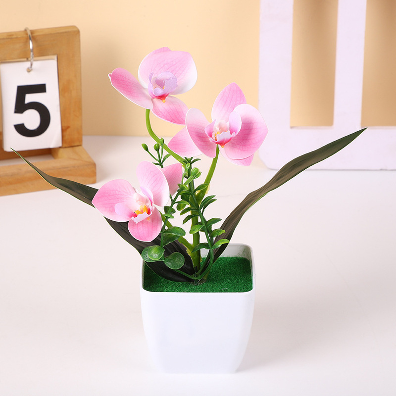 模擬造花小さな正方形ポット 3 胡蝶蘭ホームオフィス装飾小さな鉢植え偽盆栽緑植物盆栽装飾品|undefined