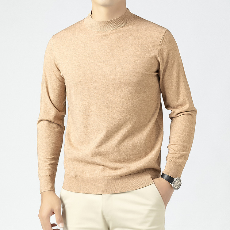 Cuello de media altura nuevo hombre de color sólido 16 agujas artesanía primavera y otoño tendencia de moda suéter de punto suave glutinoso
