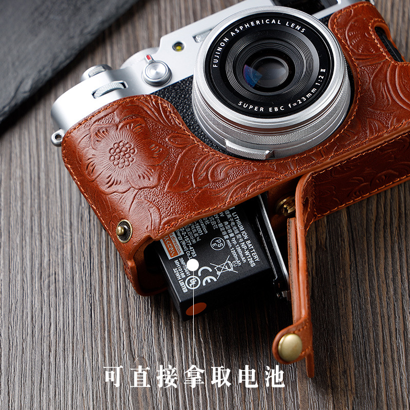 (2개) 후지 X100F 카메라 가방 가죽 케이스 X100V 카메라 보호 케이스 하프 셋베이스 오프닝