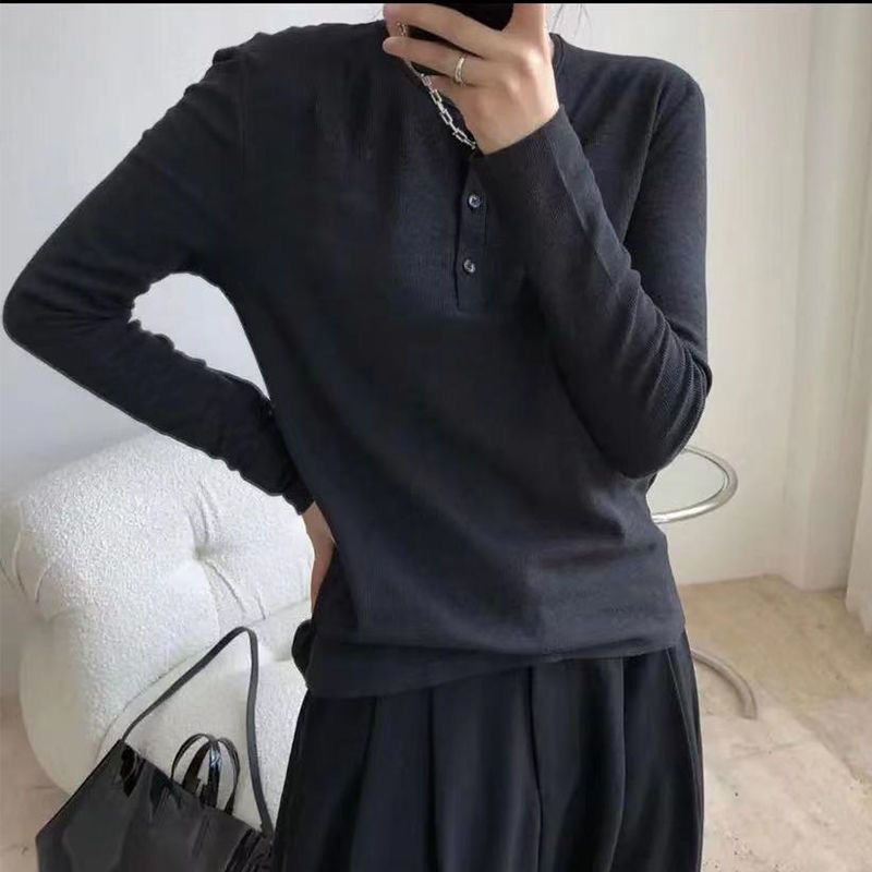 秋冬の女性用ピットストライプ長袖Tシャツ、新しいゆったりとしたインナー、多用途、スリム、シンプル、無地、ウエスタンスタイルのボトムシャツ|undefined