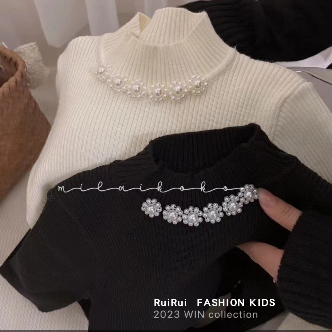 Girls' Autumn Sweaters, Knitwear, Baby Girls' Autumn Style, Solid Color, Slim Fit, Versatile Base Layer Shirts, Trendy