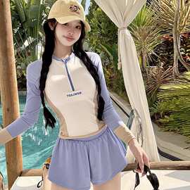 少女学生泳衣女2026新款保守分体半袖沙滩裤遮肉显瘦微胖女孩泳装