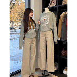 韩系复古雏菊提花圆领毛衣女秋冬宽松软糯上衣