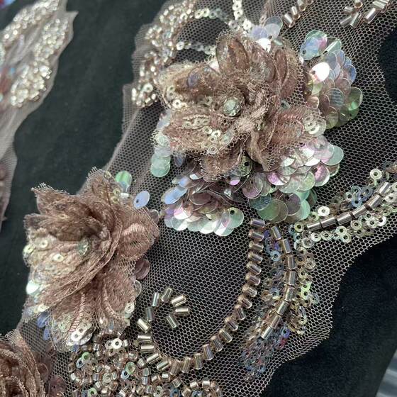 Heavy-Duty Beaded Large Floral Piece Hand-Sewn Rhinestone Symmetrical Flower Clothing Accessory Black Red Blue Purple Champagne Pink Ab Colored Glass Rhinestone