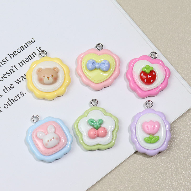 Resin love flower rabbit lace strawberry cartoon keychain pendant diy jewelry accessories wholesale material