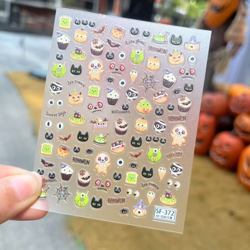 Dark Pumpkin New Nail Art Stickers Ghost Halloween Three-Dimensional Nail Relief Adhesive DIY Decorative Nail Stickers