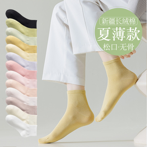 Summer Thin Socks Pure Cotton Yarn Socks Candy Color Cotton Socks Boneless Socks Japanese Short Socks for Women Wholesale