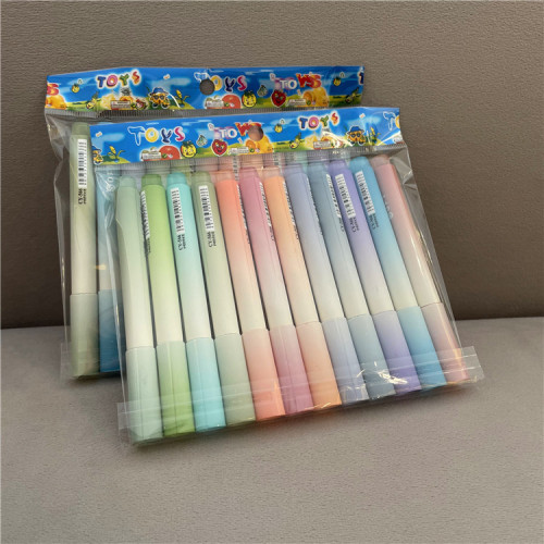 12-pack of gradient highlighter pens, colorful key marks, student marking pens, eye-protection color, large-capacity highlighter pens