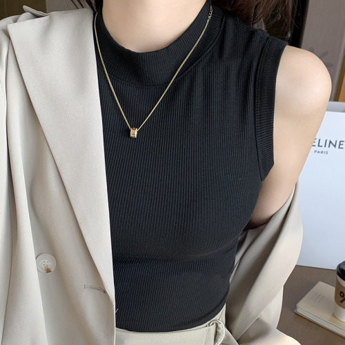 New round neck threaded bottoming shirt for women, sleeveless tank top with suspenders to cover the side breasts, wear outside and wear tops inside, wholesale live broadcast