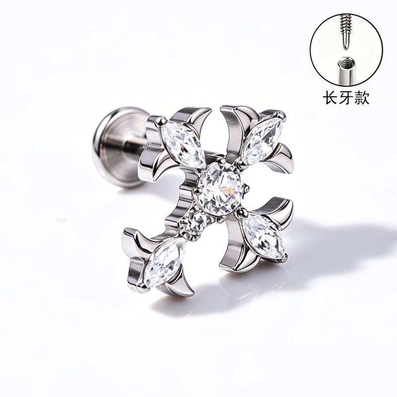 F136 Titanium Alloy Ear Studs, Carved Bone Studs, Long Tooth Style with Zirconia, Lip Studs, G23 Titanium Body Piercing Jewelry detail image 15