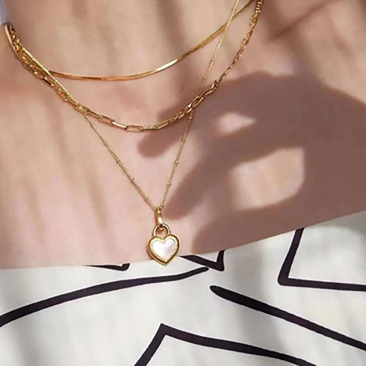 New Style stainless steel 18K Gold Plated Double-Sided Heart-Shaped Small Lock Pendant Necklace