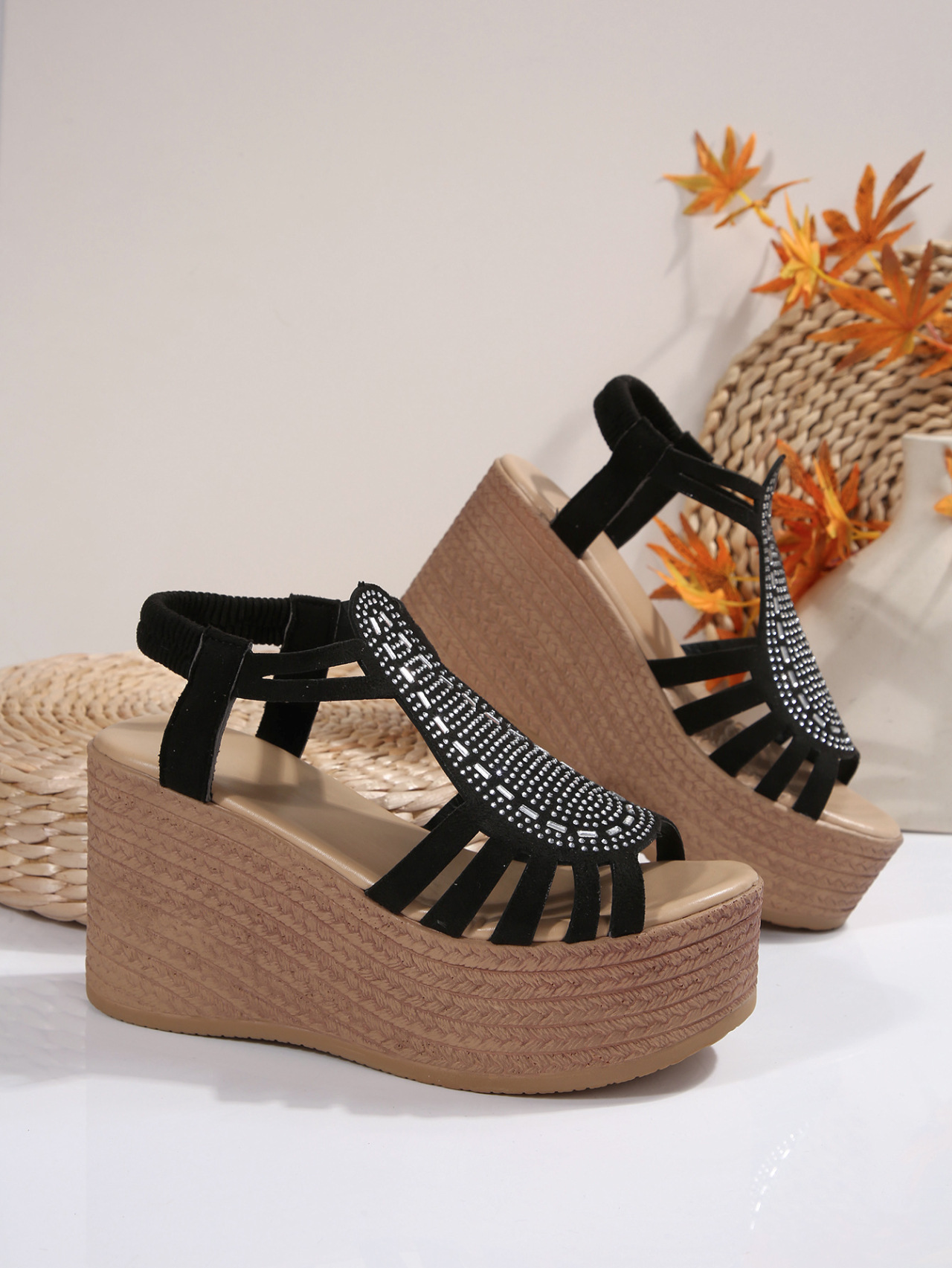 Sandali zeppa donna con strass ed elastico_voghion.com