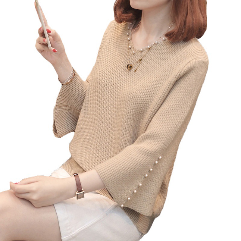 2022秋のラッパ袖セーター女性プルオーバー