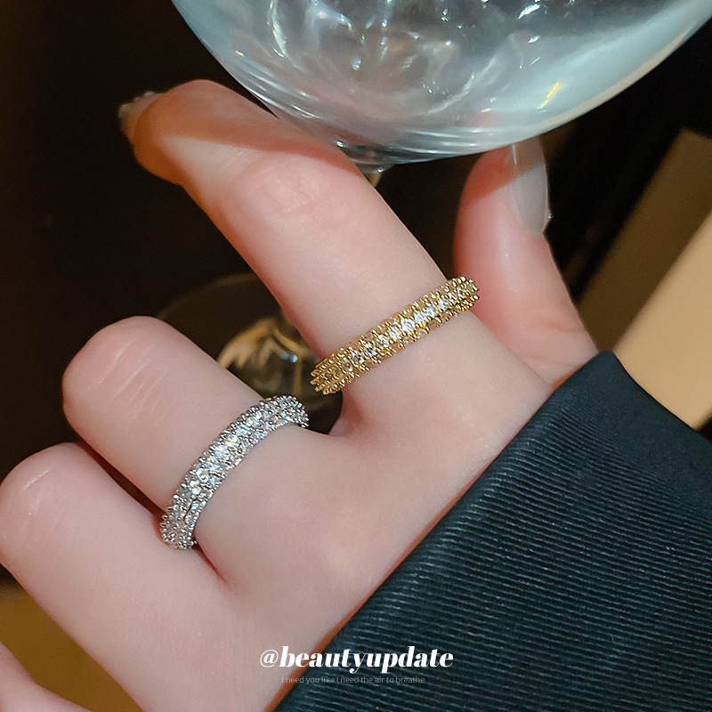 Real Gold Plated Zircon Twist Open Ring For Women, Niche High-End Sense Ring, Versatile Fashion Light Luxury Jewelry_voghion.com