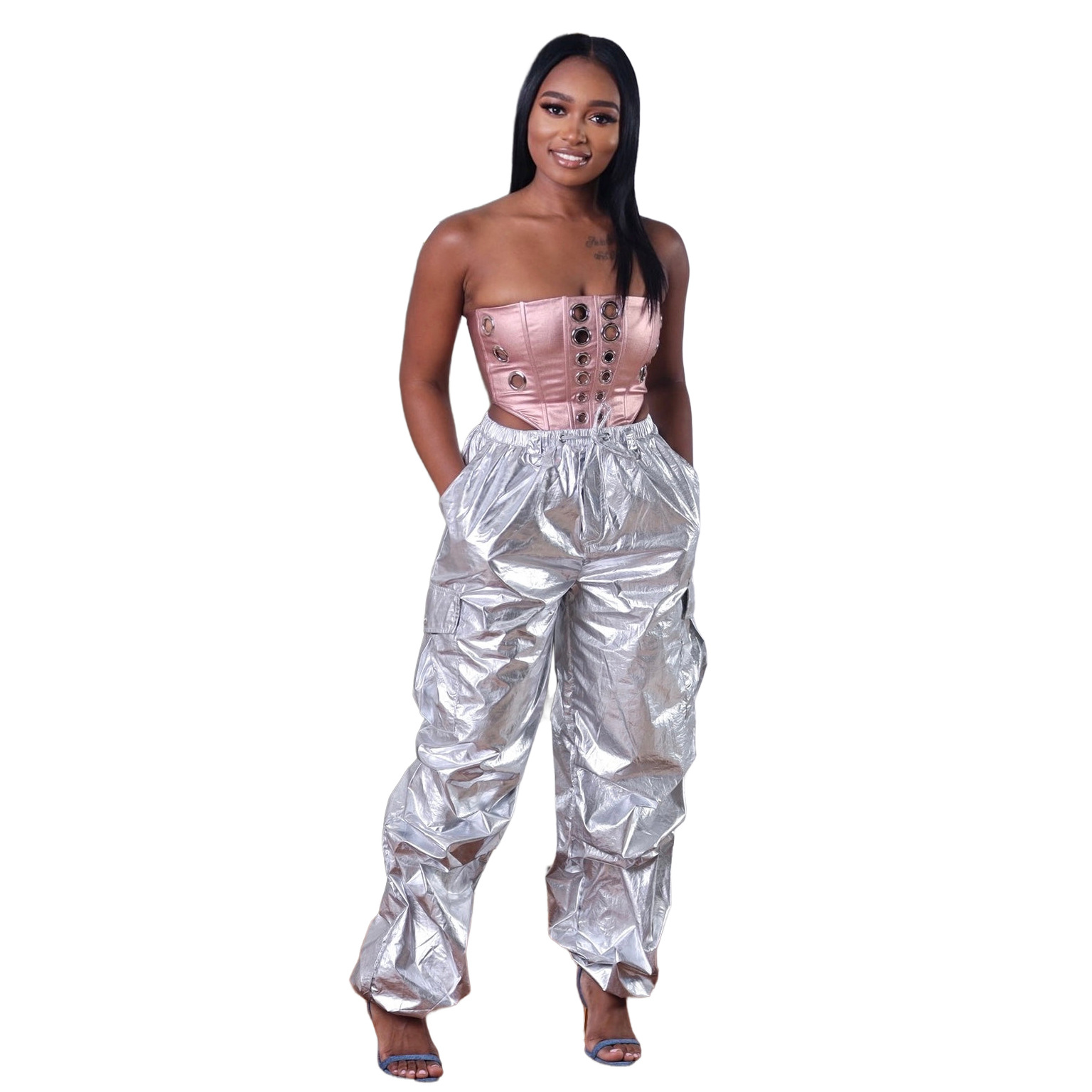 Women's Clothing fashion women's casual pants solid color three dimensional pocket pleated overalls trousers_voghion.com