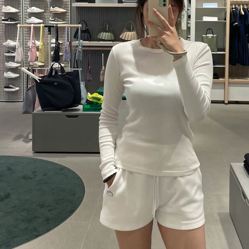 0917x7~ 秋季经典温柔简约气质显瘦螺纹修身圆领正肩长袖T恤女|undefined