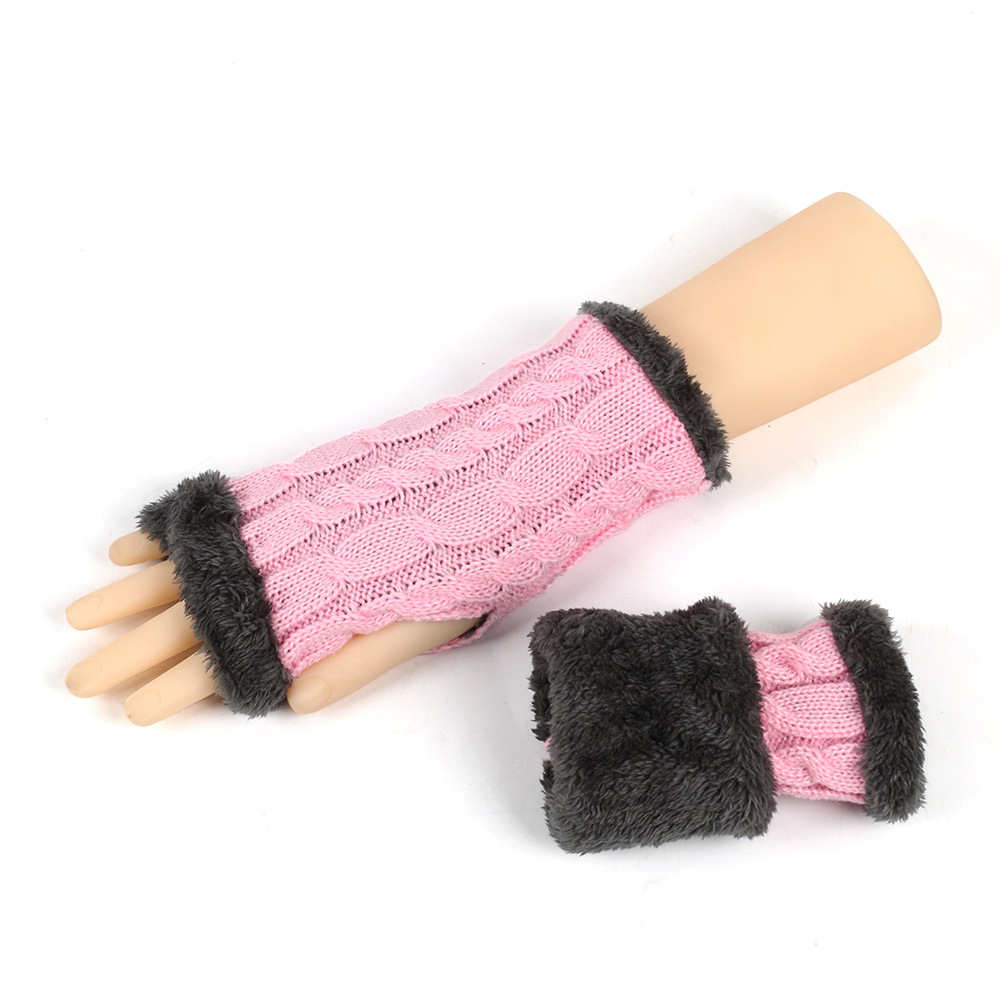 Men's Gloves New autumn and winter plush wool gloves twisted knitted fingerless plush sleeves cross border warm thick wool gloves_voghion.com