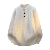 老钱风亨利领麻花毛衣冬季新款慵懒宽松针织衫保暖男士内搭打底衫，男装针织衫/毛衣，星座614