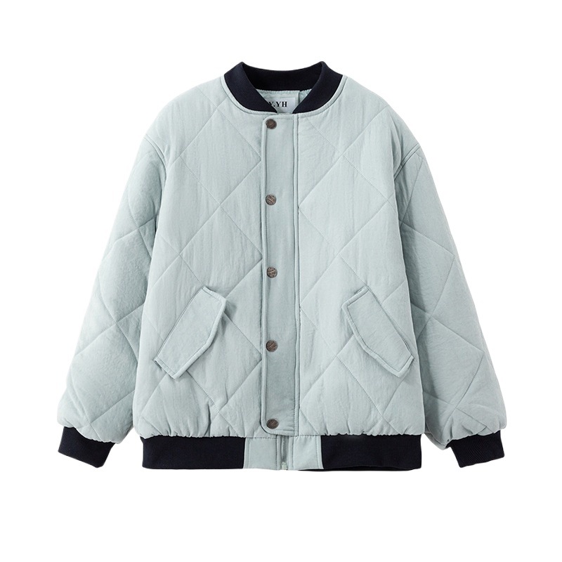 Chaqueta de béisbol de algodón de pluma, chaqueta de algodón azul de diamante, chaqueta de algodón corta y ligera, chaqueta de algodón gruesa