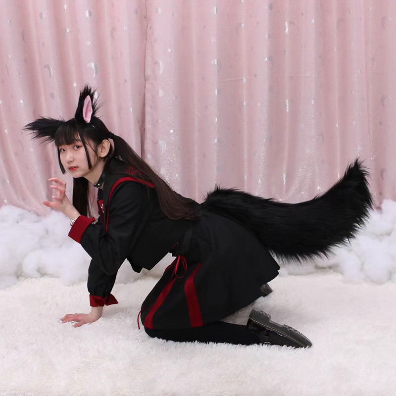 代の大きいサイズの手作りの獣の耳の獣の尾のぬいぐるみのコスプレのアクセサリの道具のキツネの尾の狼の尾の装飾|undefined
