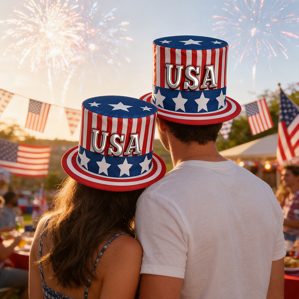 Nuevo sombrero transfronterizo del Día de la Independencia de los Estados Unidos Tío Sam sombrero festivo accesorios de decoración infantil bandera de los Estados Unidos sombrero alto