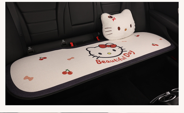 Car Seat Cushion Linen All-Season Breathable Kt Cat Seat Cushion New Half-Cover Seat Cover Cute Cartoon Single Seat Cover