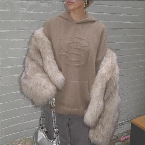 2025 Autumn/Winter Y2K Hooded Casual Letter-Print Knitted Trendy Loose-Fit Sweater for Men and Women