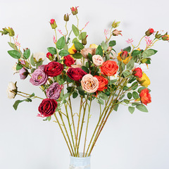 仿真多頭極樂玫 6頭開心玫茶花婚慶裝飾布置婚禮花藝家居設計玫瑰