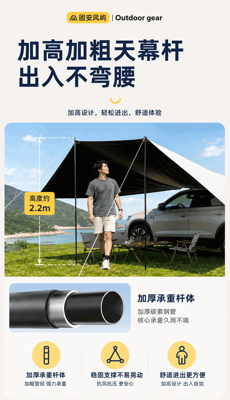 Car side awning, vehicle side tent for outdoor camping, SUV rainproof sunshade tent, suitable for multiple vehicle models, direct supply from the factory