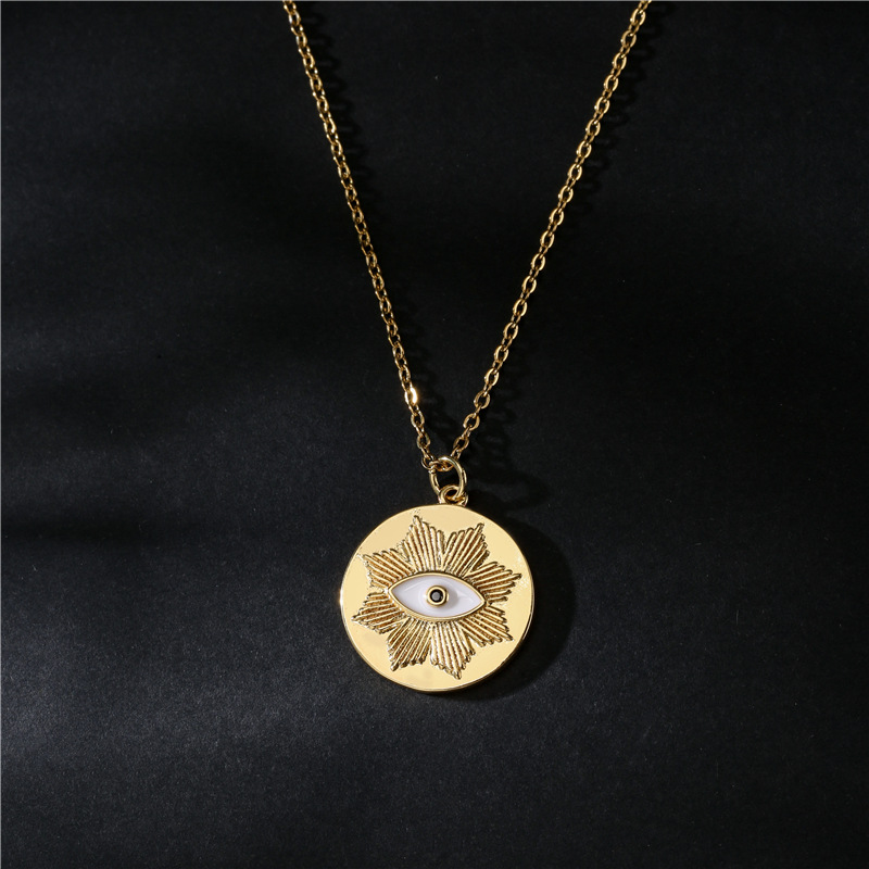 Aogu Cross-border Supply European And American Fashion Three-color Oil Dripping Devil's Eye Necklace Golden Disc Maple Leaf Pendant Female display picture 4