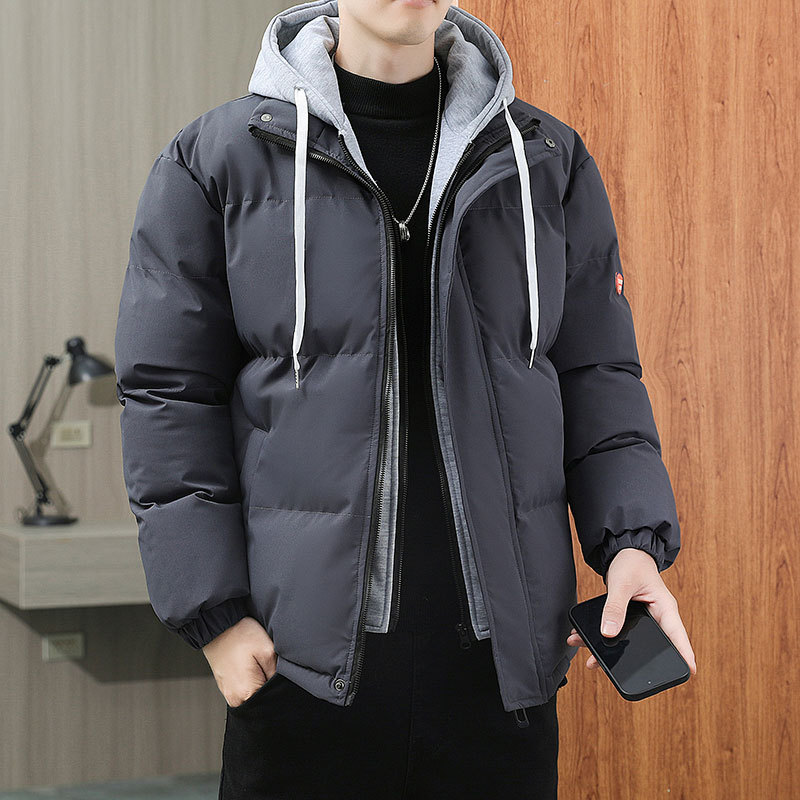 NASA invierno chaqueta de algodón de plumón de tamaño grande para hombres moda falsa dos piezas chaqueta de algodón con capuz para hombres gruesa chaqueta de algodón caliente chaqueta coreana