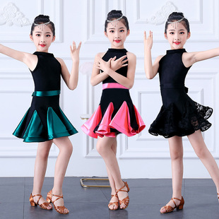 Children's Latin Dance Performance Clothing for Children's Day, Summer Girls' Standard Competition Performance Latin Skirt Practice Clothing Dress