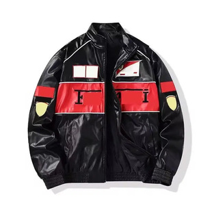 F1 Embroidered Racing Suit Leather Jacket Men's Embroidered Bmw Pu Leather Motorcycle Jacket Baseball Couple Jacket Motorcycle Flight Jacket