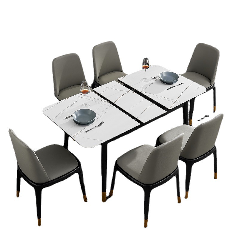 Italiano minimalista Placa de roca mesa de comedor y silla combinación simple moderno pequeño apartamento rectangular mesa de comedor retráctil una mesa cuatro sillas