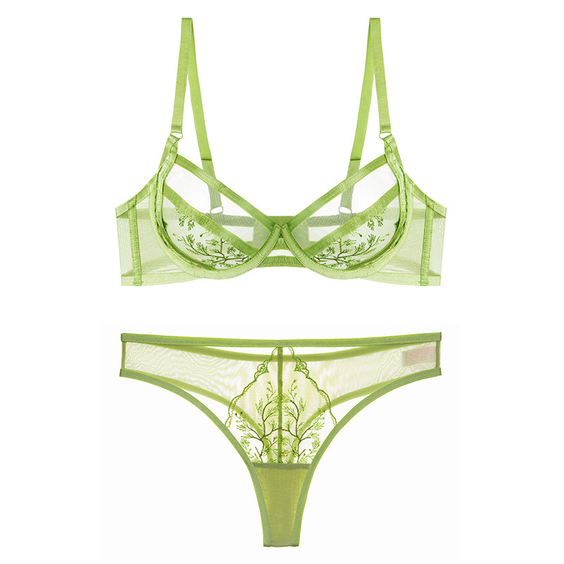 Conjunto de ropa interior sexy Sujetador bordado sexy de verano femenino delgado Sujetador de encaje de alta gama con pechos grandes y pequeños